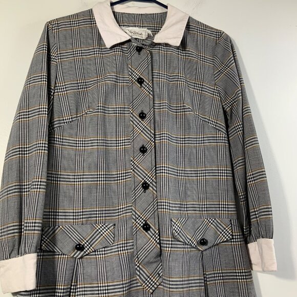 Womens Vintage 60s 70s Kay Windsor Plaid Drop Waist Pleat Front Dress school gir - Picture 3 of 7